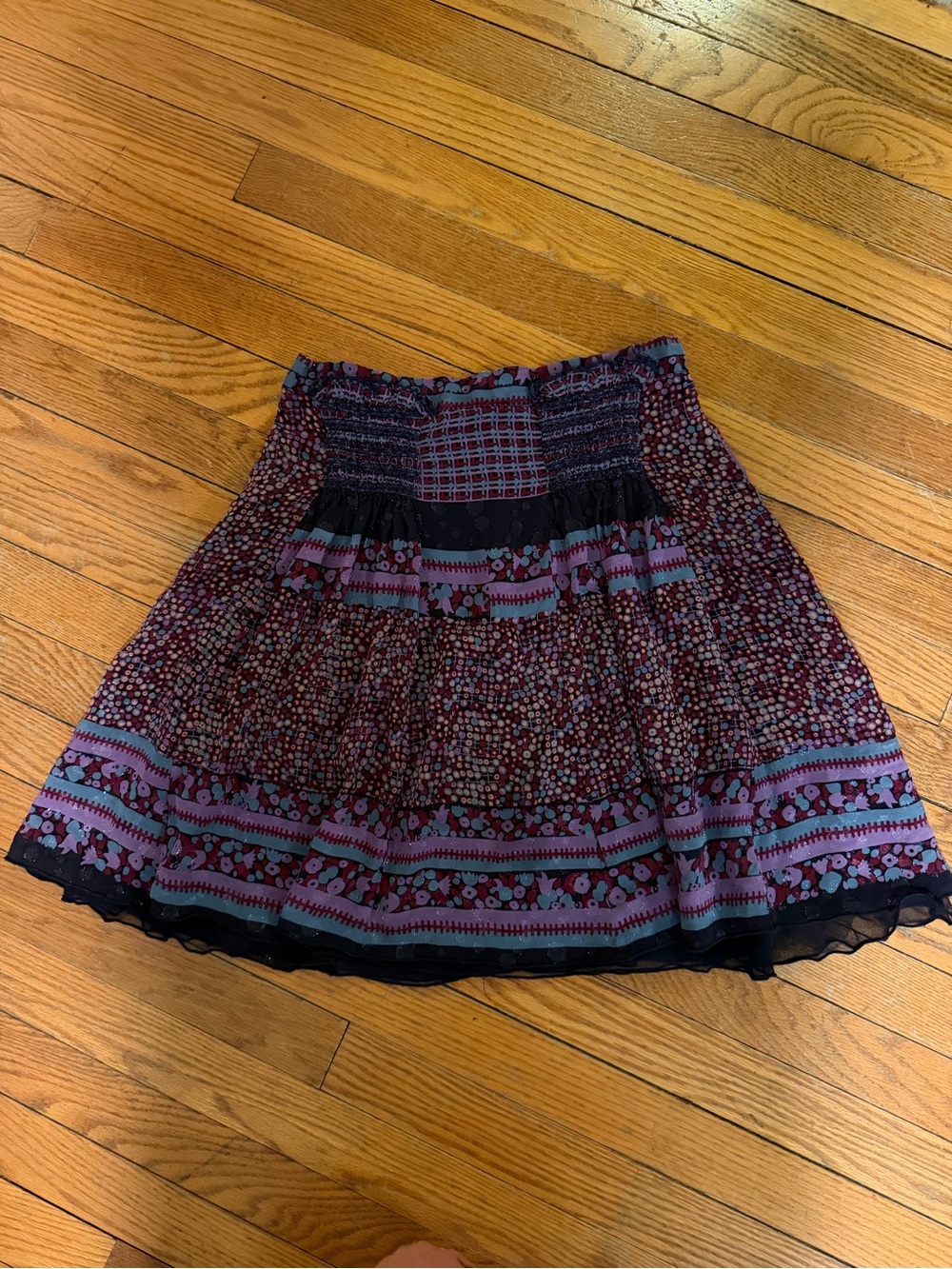 Anna Sui Boho Floral Tiered Mini Skirt - Purple